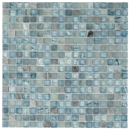 Apollo Tile Mingles 11.6inx11.6in Glossy Stone Blue and Gray Glass Mosaic Wall Floor Tile 18.69 sqft/case, 20PK MIX1588BL581A