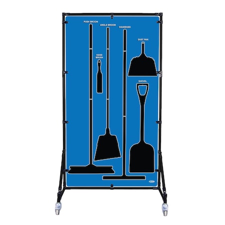 5S Supplies Housekeeping Shadow Board Broom Station V8, Blue, Broom, No Text HSB-V8-BLUE-BO-NO TEXT
