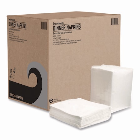 Boardwalk Dinner Napkins, 1-Ply, 16in x 16in, White, 3000PK BWK1616NAPW