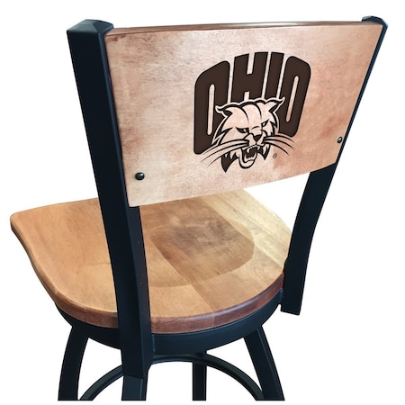 Holland Bar Stool Co 36" Blk Wrinkle Ohio University Swivel Bar Stool, Laser Engraved Back L03836BWMedMplAUnivOHMedMpl