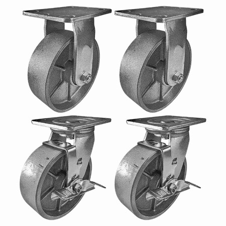 Hyw Products Heavy Duty Caster Set 6in Steel Wheels, 2 Rigid & 2 Swivel with Brake, 4PK 40-60R-A1-SS-2,40-60S-A1-SS-TB-2
