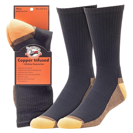 Railroad Sock Mens Copper Infused Crew Socks, Black/Copper, 6-12 M, 1 PR 4002 BK