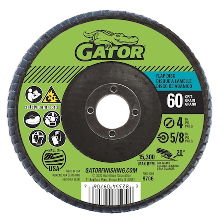 Gator Finishing 4 in. D X 5/8 in. Aluminum Oxide Flap Disc, 60 Grit 9706