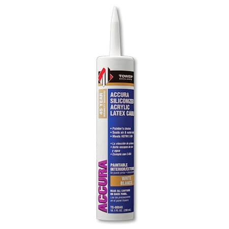 Tower Sealants ACCURA Silicone Caulk, White, 7 to 14 days Curing, 40 to 140 deg F, 10.1 fl-oz Tube TS-00048