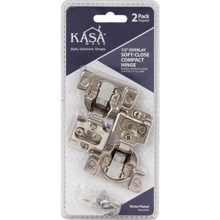 Hardware Resources KasaWare 1/2'' Overlay Soft-Close Compact Hinge, 2PK KFHCS012-B-2
