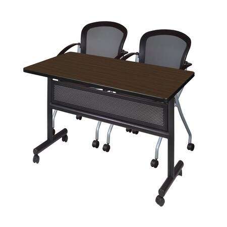 Regency Kobe Flip-Top Privacy Nesting Table W/ 2 Cadence Nest Chairs, 48 in W, 30 in L, Neo Walnut MKFTM4830NW23BK