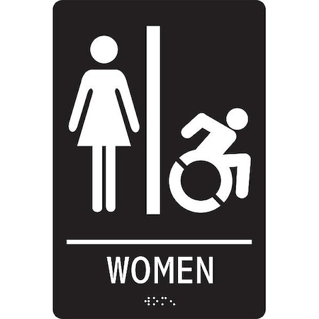 Accuform ADA Braile Restroom Sign, 9 in x 6 in PAD116BK