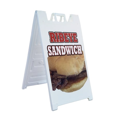 Signmission Ribeye Sandwich, A-Frame & 2 Decals Installed, Heavy-Duty Plastic Frame SBHD-D-2436-Ribeye Sandwich