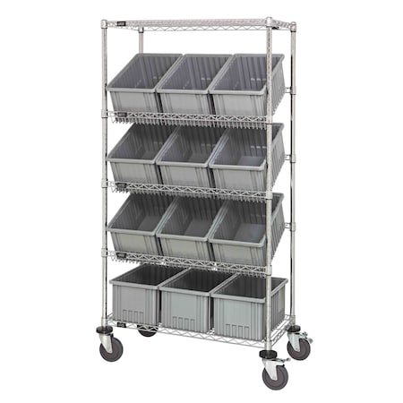 Quantum Storage Systems WIRE SHELVING UNIT W/12 GRAY BINS MOBILE MWRS-5-92080GY