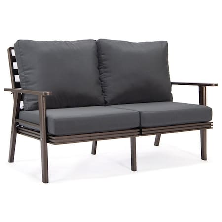 Leisuremod Walbrooke Modern Outdoor Patio Loveseat with Brown Aluminum Frame and Removable Cushions, Charcoal WBR-57-27CH