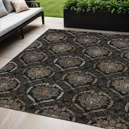 Homeroots 5' X 8' Black Gray And Brown Medallion Washable Indoor Outdoor Area Rug 587693