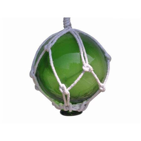 Handcrafted Decor Green Japanese Glass Ball Fishing Float with White Netting Decoration- 3 in. 3 Green Glass - NEW
