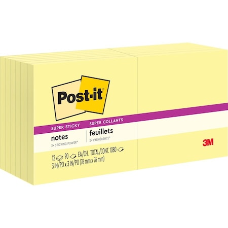 Post-It Pop-up Super Sticky Notes, 3x3 In, YW, PK12 R330-12SSCY