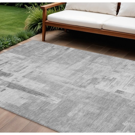 Homeroots 8' X 10' Gray And Off White Abstract Washable Indoor Outdoor Area Rug 609199