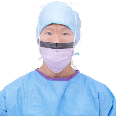 Medline ASTM Level 3 Anti-Fog Surgical Face Mask with Shield and Ties, Anti-Glare Strip, Purple, 25PK NON27410Z
