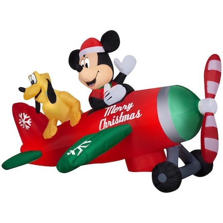 Gemmy Airblown Animated Christmas Inflatable Mickey Mouse and Pluto in Airplane 54 in. Inflatable 36893