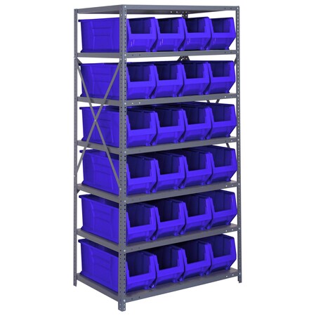Quantum Storage Systems WIRE SHELVING UNIT W/24 BLUE BINS 2475-951BL
