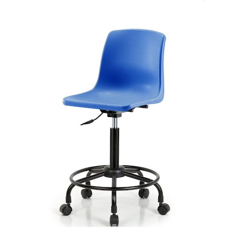 Blue Ridge Ergonomics Polypropylene Shell Chair - Medium Bench Height with Round Tube Base & Casters in Blue SMBCH-RT-NBC-BLU