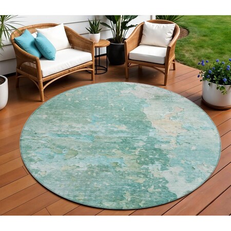 Homeroots 8' Emerald Round Abstract Washable Indoor Outdoor Area Rug 607784