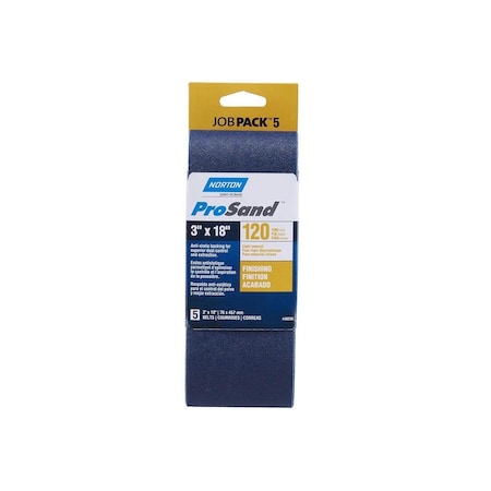 Norton Sanding Belt, 3 in W, 18 in L, 120 Grit, Fine, Zirconia Aluminum Abrasive, 5PK 07660749256