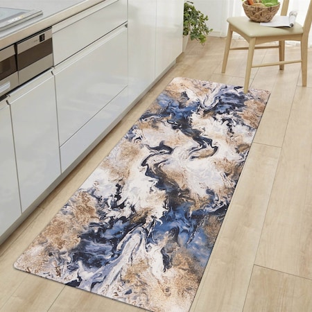 World Rug Gallery Contemporary Abstract Cushioned Anti Fatigue Standing Kitchen Mat 18 ft x 47 ft Blue WR16BLUE18X47
