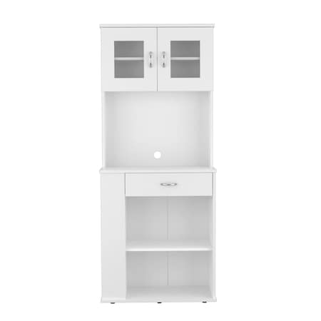 Homeroots 67in White Pantry Cabinet with Two Door Panels and Side Open Shelves 473314