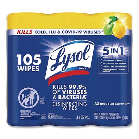 Lysol Disinfecting Wipes, Canister, Lemon and Lime Blossom, White, 3 PK 19200-82159