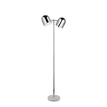 Homeroots 58" Chrome and White Two Light Floor Lamp With Silver Metallic Bell Shades 530709