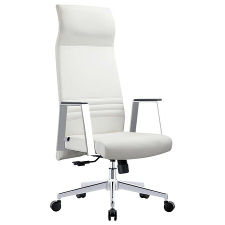 Leisuremod Aleen High-Back Office Chair in Upholstered Leather and Iron Frame with Swivel and Tilt, White AOT19WL