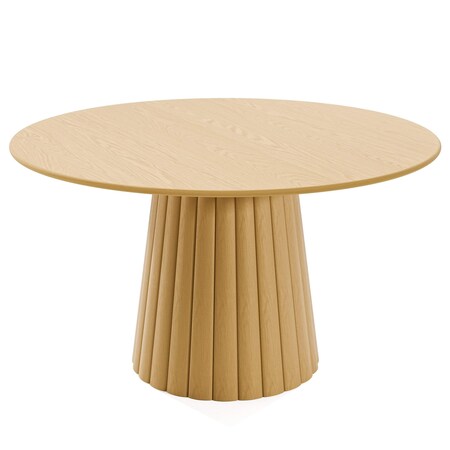 Homeroots 52" Brown Solid Wood Pedestal Base Round Top Dining Table 721011