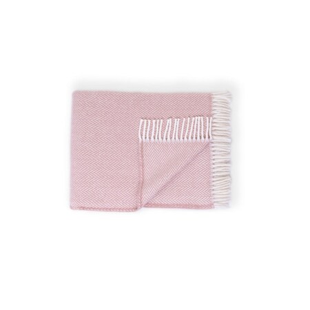 Homeroots 70" X 55" Pink And White Cotton Blend Woven Herringbone Plush Throw Blanket with Tassels 474024