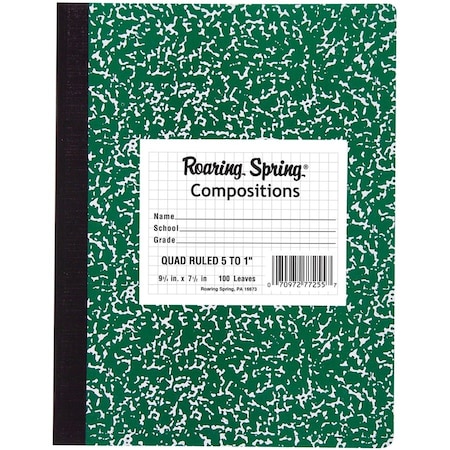 Roaring Spring Paper Products Composition Book, 5x5 Graph, 100 Sheets, 9.75in. x 7.5in., Green Marble, 6PK 77255