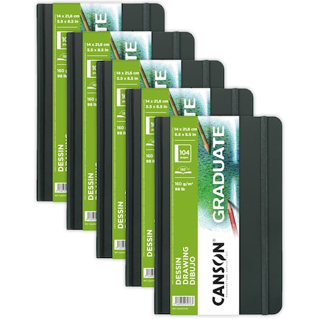 Canson Graduate Drawing Art Book, Hard Cover Binding, 52 Sheet, 5.5x8.5 inch, 5PK C31200L038