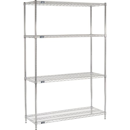 Global Industrial Nexel 4 Shelf, Chrome ESD Wire Shelving Unit, Starter, 60"W x 12"D x 86"H B3150031