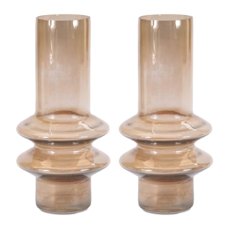 Homeroots Set of Two Translucent Taupe Glass Cylinder Table Vases, 2PK 634103