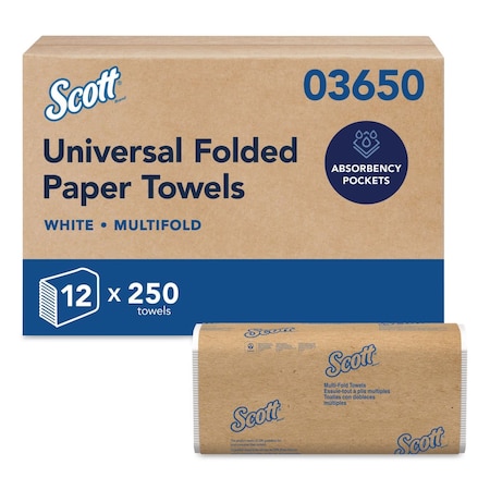 Scott Scott Multifold Paper Towels, 1 Ply, 250 Sheets, 196 ft, White 03650