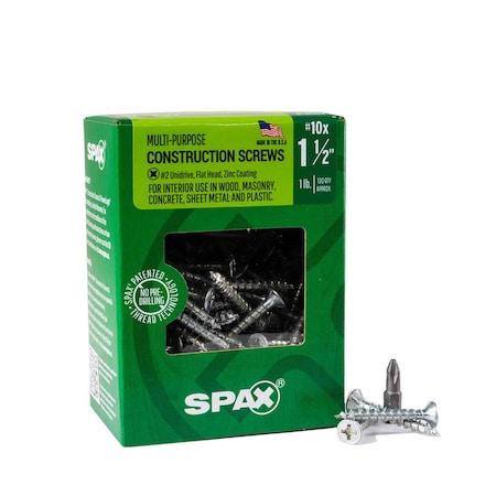 Spax #10 x 1-1/2 in Interior Wood Screws Construction Flat Head Phillips Square Unidrive, 130PK 4101010500404