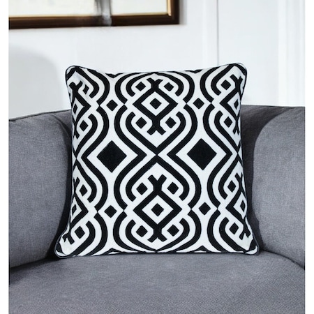 Homeroots 20" Black and White Geometric Cotton Throw Pillow 529278