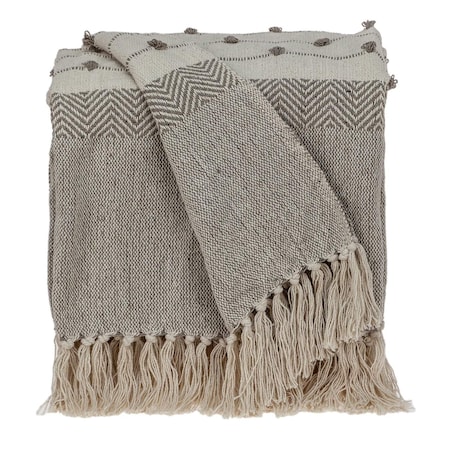 Homeroots Tufted Beige Fringed Woven Handloom Throw 476223