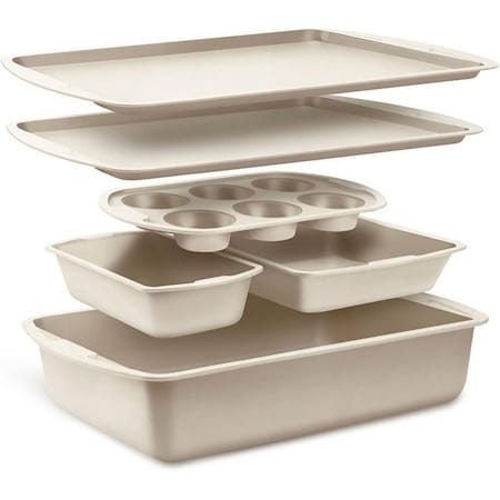 Bakken-Swiss 6-Piece Bakeware Set, Stackable Non-Stick Carbon Steel, White Stone Coating BAKDIEWH