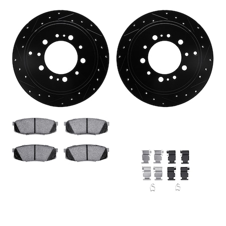 Dynamic Friction Co DFC Brake Rotor - Dimpled & Slotted - Black w/5000 Brake Pads & HW Kit 8512-76163