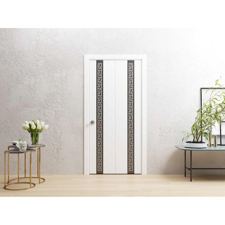 Sartodoors Sliding Closet Bi-fold Doors 48 x 84 inches, Planum 0333 White Silk with Black Inserts and Frosted PLANUM0333BF-WS-4884