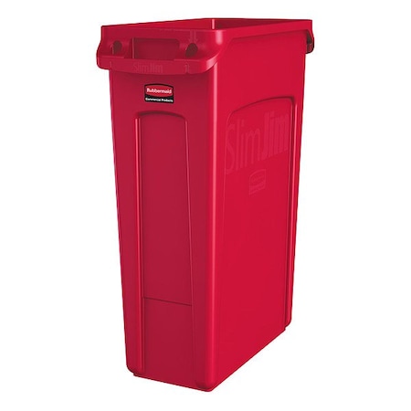 Rubbermaid Commercial Slim Jim 23 gal Rectangular Slim-Profile Plastic Can, Red, None, Plastic, 11 in 1956189