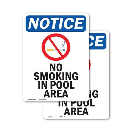 Signmission No Smoking In Pool Area Sign, Vinyl Decal, 7in W x 10in L, 2PK OS-2PACK-NS-D-710-V-14802