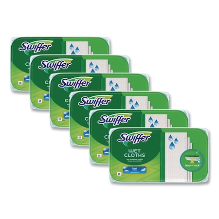 Swiffer Wet Refill Cloths, 8 x 10, Fresh Scent, White, 12/Box, 6 Boxes/Carton, 6PK 80374006