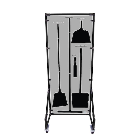 5S Supplies Housekeeping Shadow Board Broom Station V14, Gray / Black, Broom + Stand, No Text HSB-V14-GRAY/BLACK-BO-STAND-NO TEXT