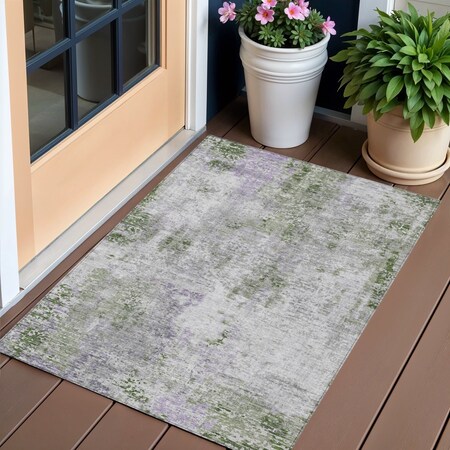Homeroots 3' X 5' Olive Green And Gray Abstract Washable Indoor Outdoor Area Rug 587878