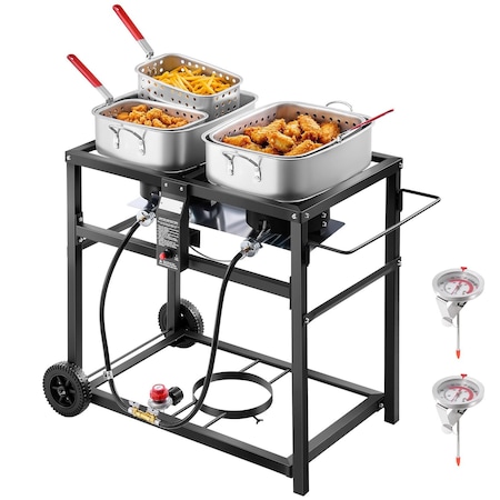 Vevor 18QTx2 Outdoor Propane Deep Fryer Commercial Cooker Cart with Wheel Two Tank DBF18QT