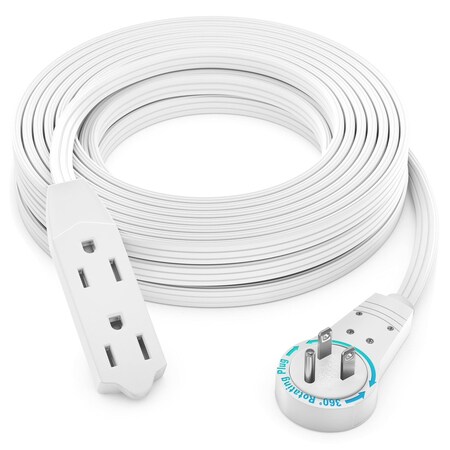Maximm 25ft 16AWG 3-Outlet 360 degrees Flat Plug Extension Cord, 3-Prong UL, White ADW-360-3325-W