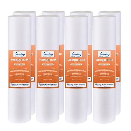 Ispring 10 micron 10"x2.5" Standard Sediment Water Filter Replacement Cartridges, 8PK FP110X8